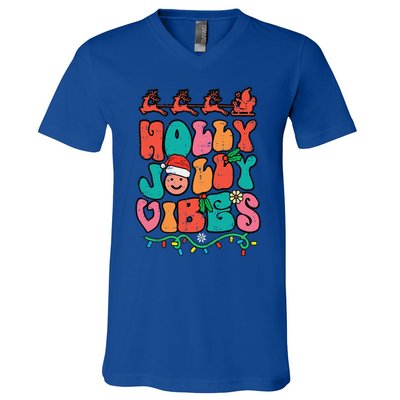 Groovy Christmas Jolly Holly Vibes Retro Xmas Funny Funny V-Neck T-Shirt