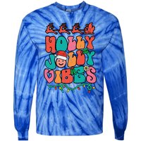 Groovy Christmas Jolly Holly Vibes Retro Xmas Funny Funny Tie-Dye Long Sleeve Shirt