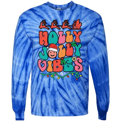 Groovy Christmas Jolly Holly Vibes Retro Xmas Funny Funny Tie-Dye Long Sleeve Shirt