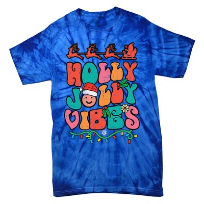 Groovy Christmas Jolly Holly Vibes Retro Xmas Funny Funny Tie-Dye T-Shirt