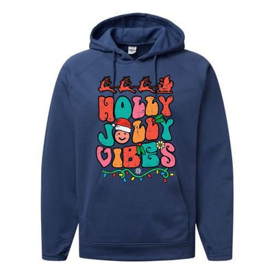 Groovy Christmas Jolly Holly Vibes Retro Xmas Funny Funny Performance Fleece Hoodie