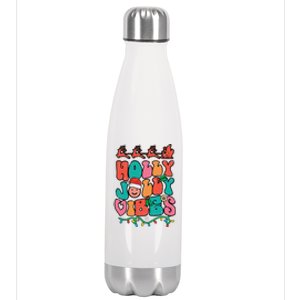 Groovy Christmas Jolly Holly Vibes Retro Xmas Funny Funny Stainless Steel Insulated Water Bottle