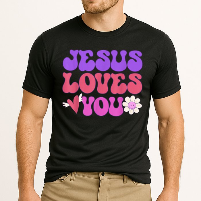 Groovy Christian Jesus Loves You 70's Hippie Cooling Performance Crew T-Shirt