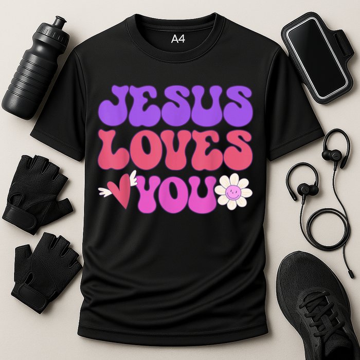 Groovy Christian Jesus Loves You 70's Hippie Cooling Performance Crew T-Shirt