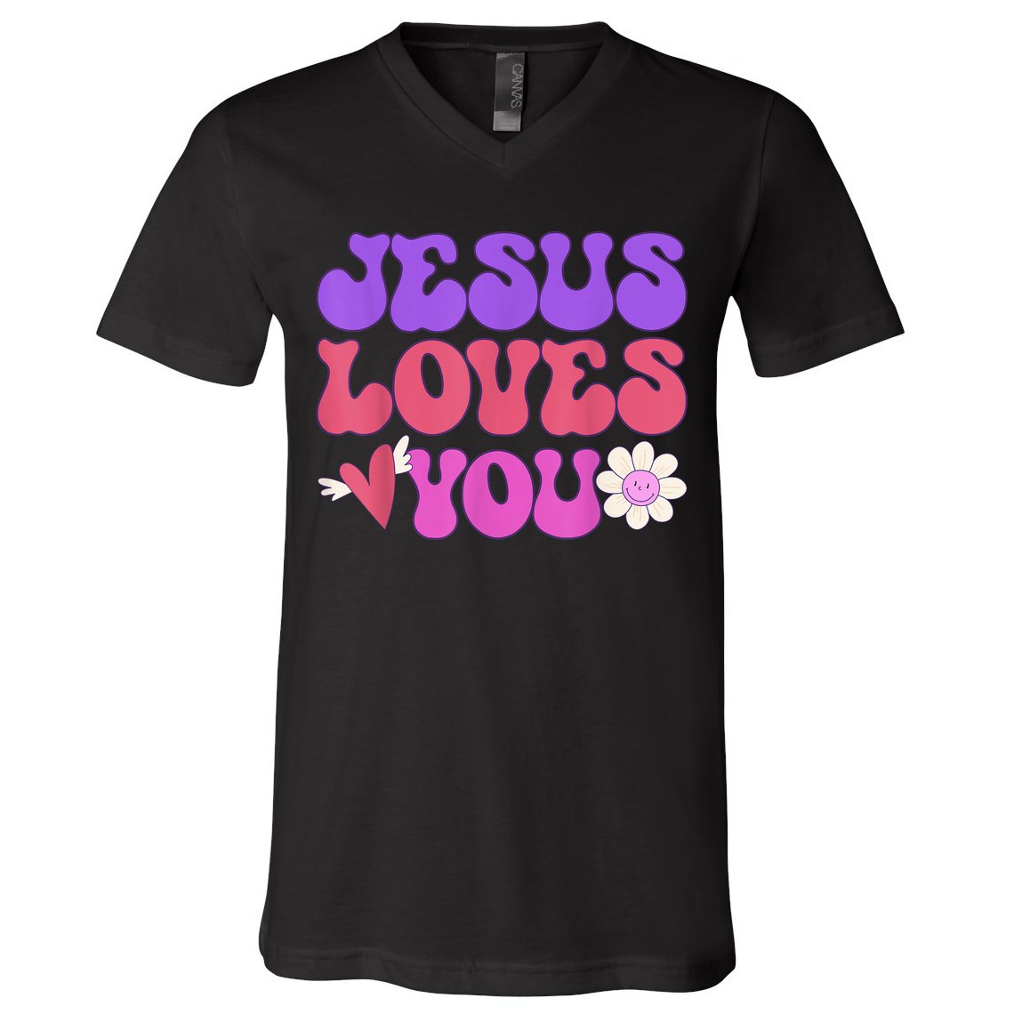 Groovy Christian Jesus Loves You 70's Hippie V-Neck T-Shirt