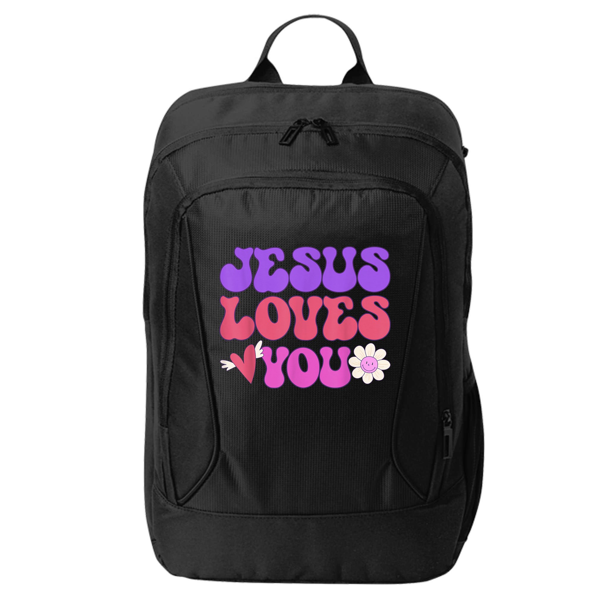 Groovy Christian Jesus Loves You 70's Hippie City Backpack