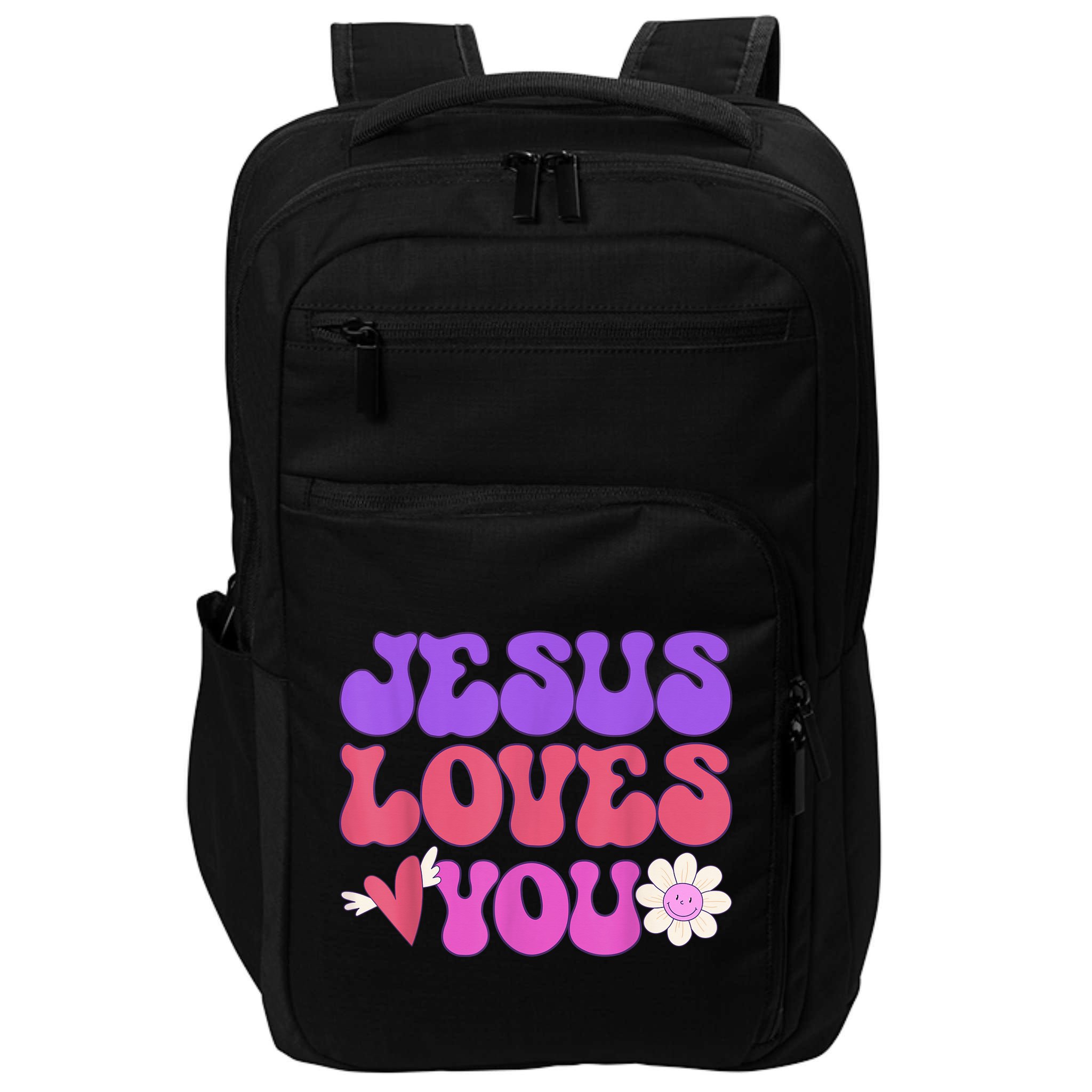 Groovy Christian Jesus Loves You 70's Hippie Impact Tech Backpack