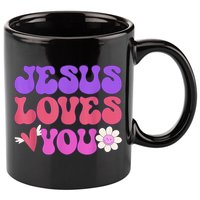 Groovy Christian Jesus Loves You 70's Hippie 11oz C Handle Ceramic Mug
