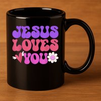 Groovy Christian Jesus Loves You 70's Hippie 11oz C Handle Ceramic Mug