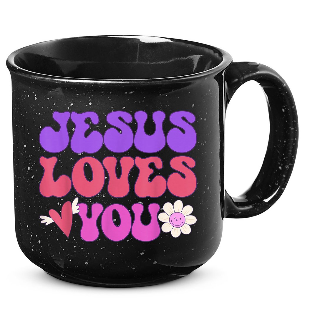 Groovy Christian Jesus Loves You 70's Hippie 15oz Campfire Ceramic Mug