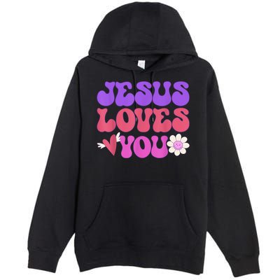 Groovy Christian Jesus Loves You 70's Hippie Premium Pullover Hoodie