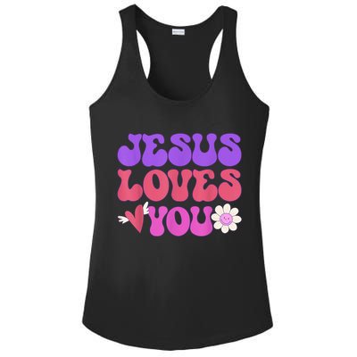 Groovy Christian Jesus Loves You 70's Hippie Ladies PosiCharge Competitor Racerback Tank