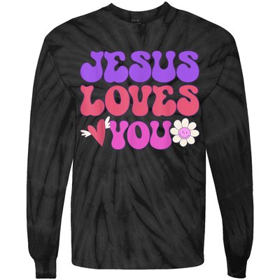 Groovy Christian Jesus Loves You 70's Hippie Tie-Dye Long Sleeve Shirt