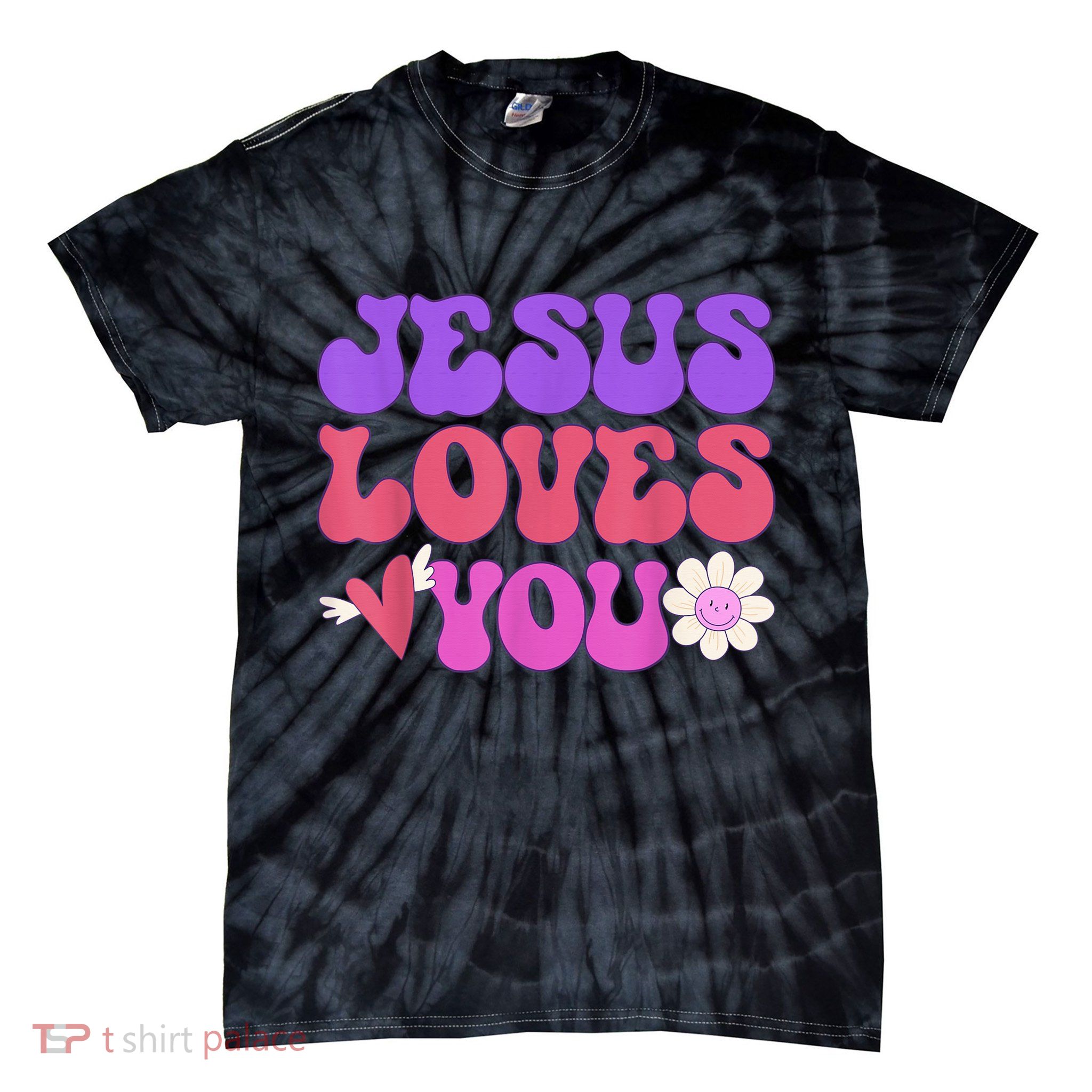 Groovy Christian Jesus Loves You 70's Hippie Tie-Dye T-Shirt