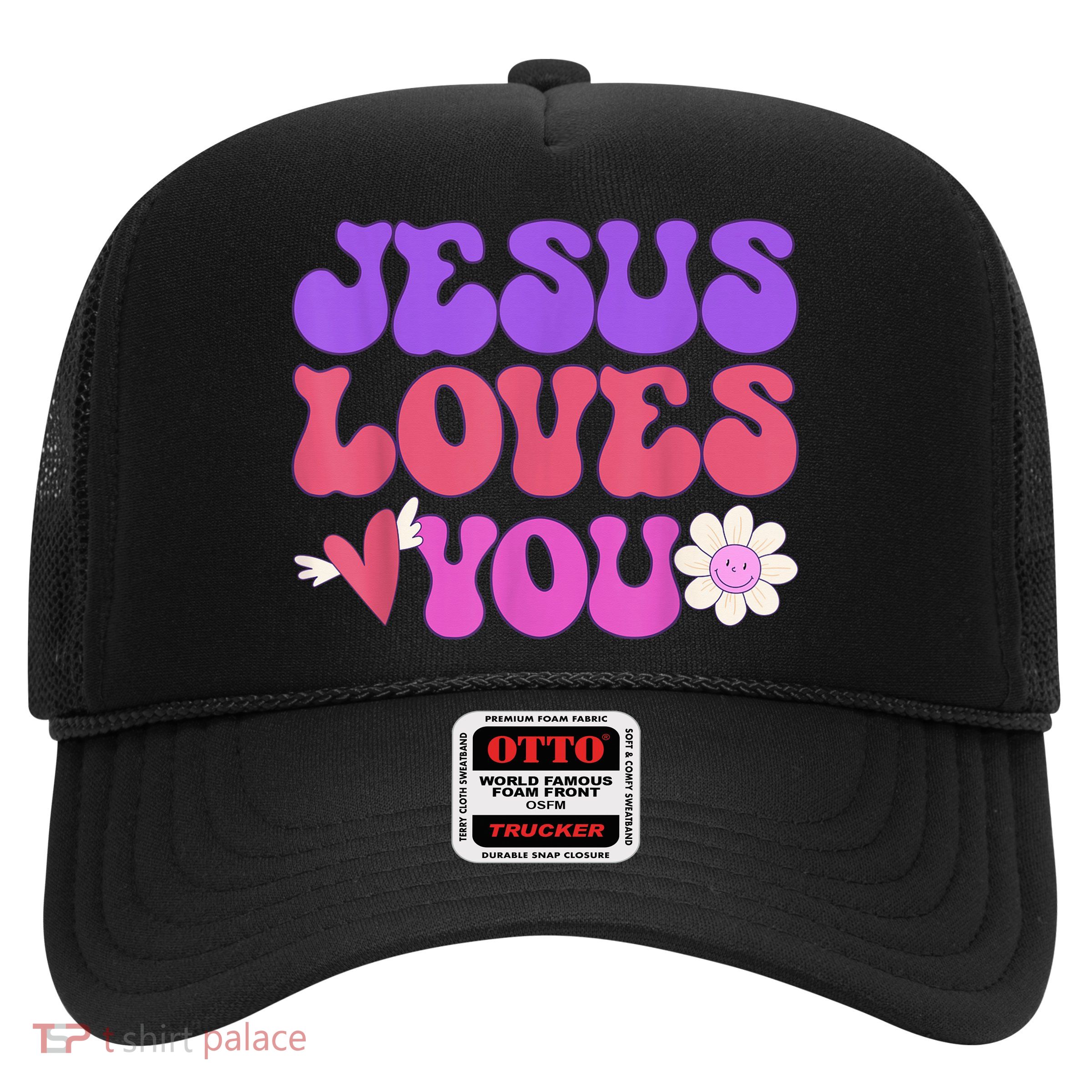 Groovy Christian Jesus Loves You 70's Hippie Trucker Hat