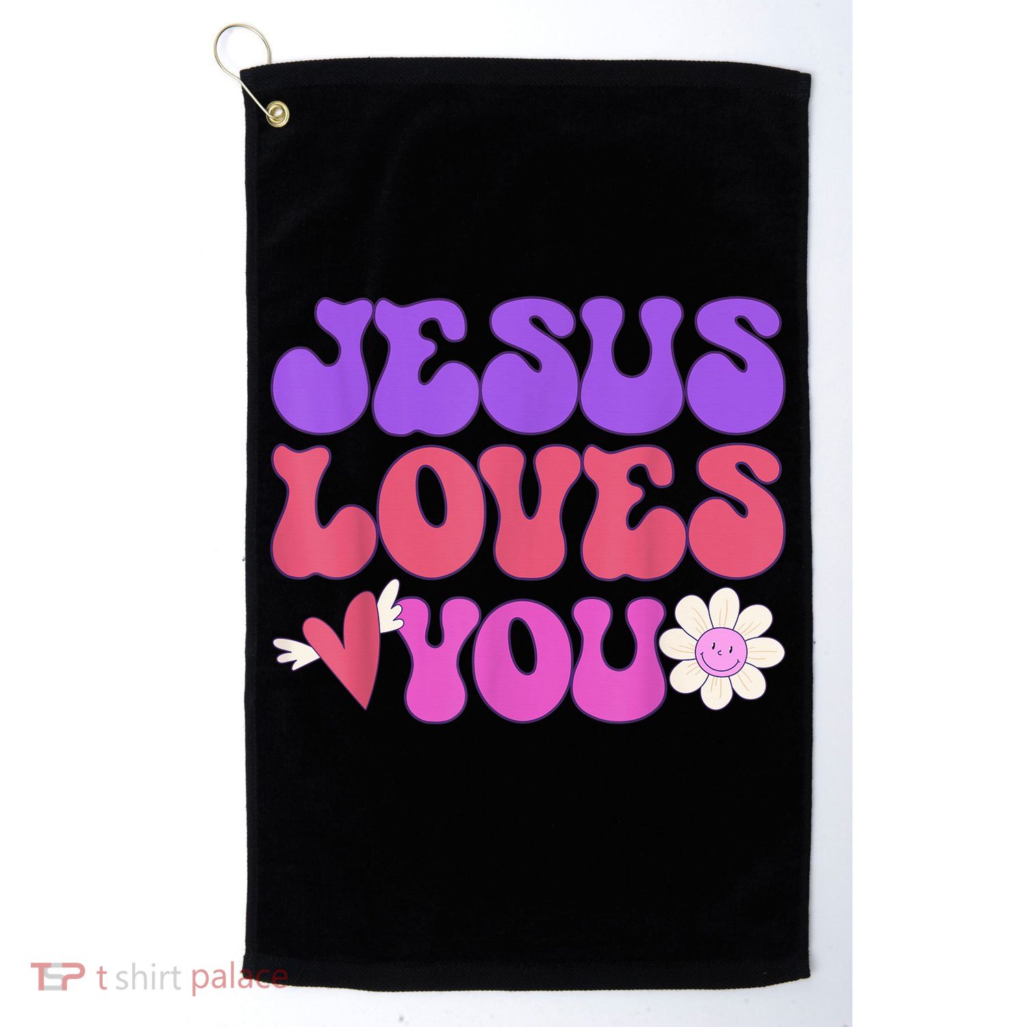 Groovy Christian Jesus Loves You 70's Hippie Golf Towel