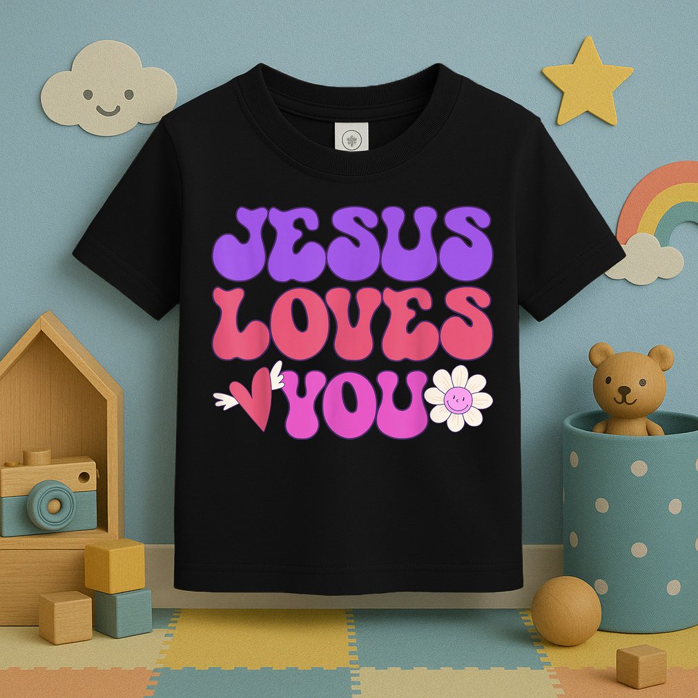 Groovy Christian Jesus Loves You 70's Hippie Toddler T-Shirt