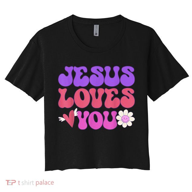 Groovy Christian Jesus Loves You 70's Hippie Crop Top