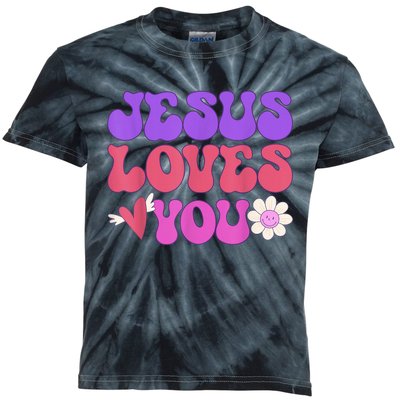 Groovy Christian Jesus Loves You 70's Hippie Kids Tie-Dye T-Shirt