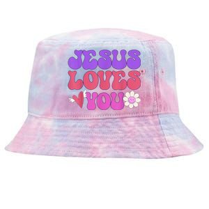 Groovy Christian Jesus Loves You 70's Hippie Tie-Dyed Bucket Hat