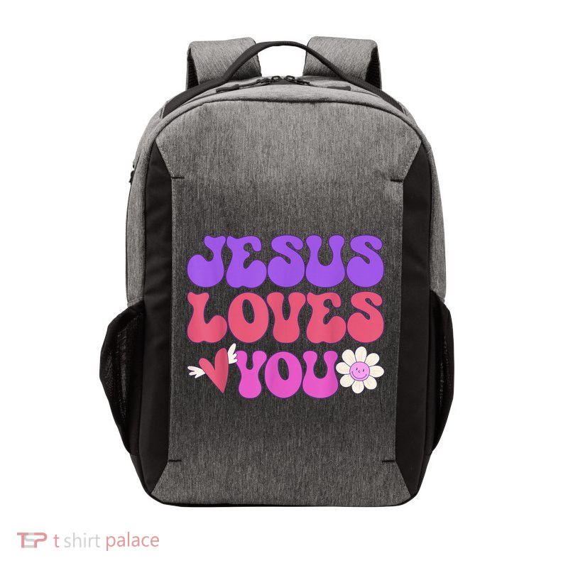 Groovy Christian Jesus Loves You 70's Hippie Vector Backpack