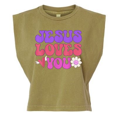Groovy Christian Jesus Loves You 70's Hippie Garment-Dyed Women's Muscle Tee