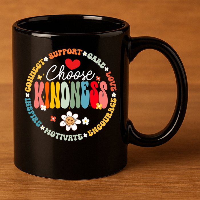 Groovy Choose Kindness Daisy Be Kind Inspirational Gift 11oz C Handle Ceramic Mug