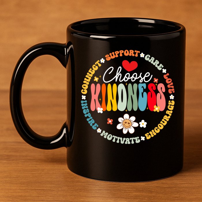 Groovy Choose Kindness Daisy Be Kind Inspirational Gift 11oz C Handle Ceramic Mug