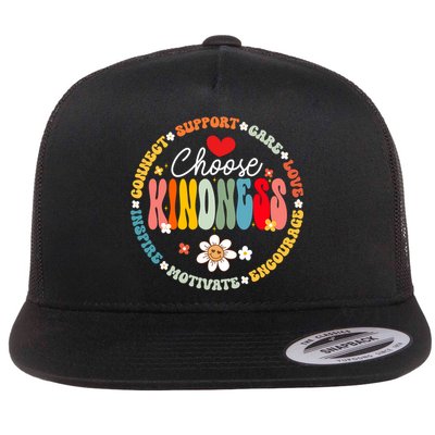 Groovy Choose Kindness Daisy Be Kind Inspirational Gift Flat Bill Trucker Hat