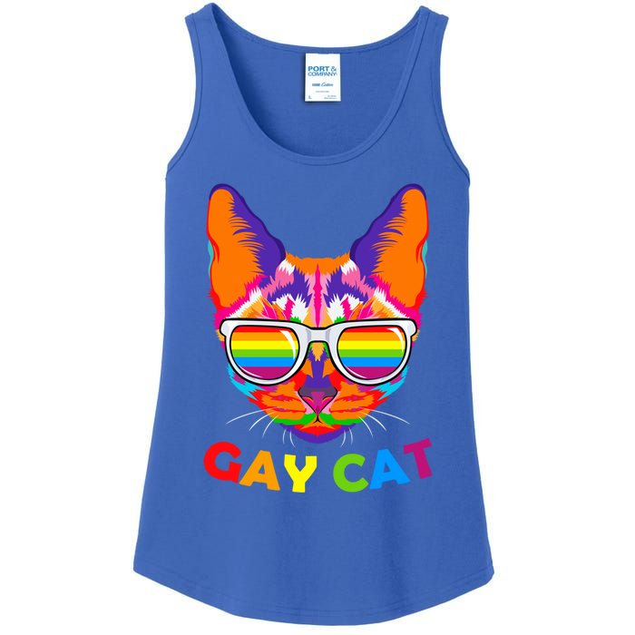 Gay Cat Kitten Feline Lgbt Pride Parade Ally Rainbow Lesbian Cute Gift Ladies Essential Tank