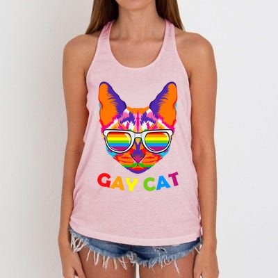 Gay Cat Kitten Feline Lgbt Pride Parade Ally Rainbow Lesbian Cute Gift Women's Knotted Racerback Tank