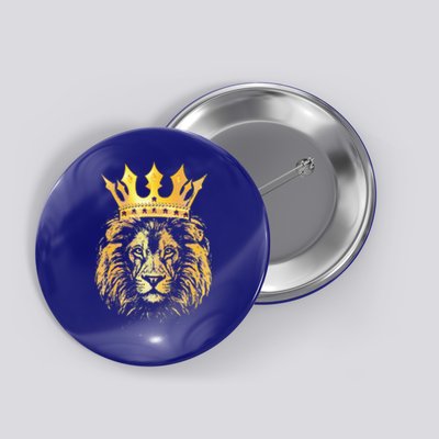 Gold Crown King Lion For Father Birthday Button