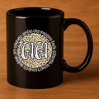 Gigi Cheetah Leopard Print Circle Love Patience Black Gift 11oz C Handle Ceramic Mug