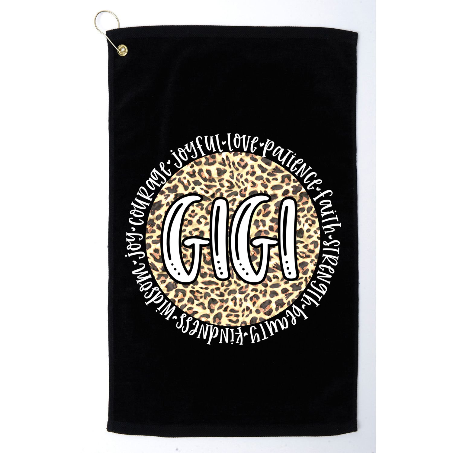 Gigi Cheetah Leopard Print Circle Love Patience Black Gift Golf Towel