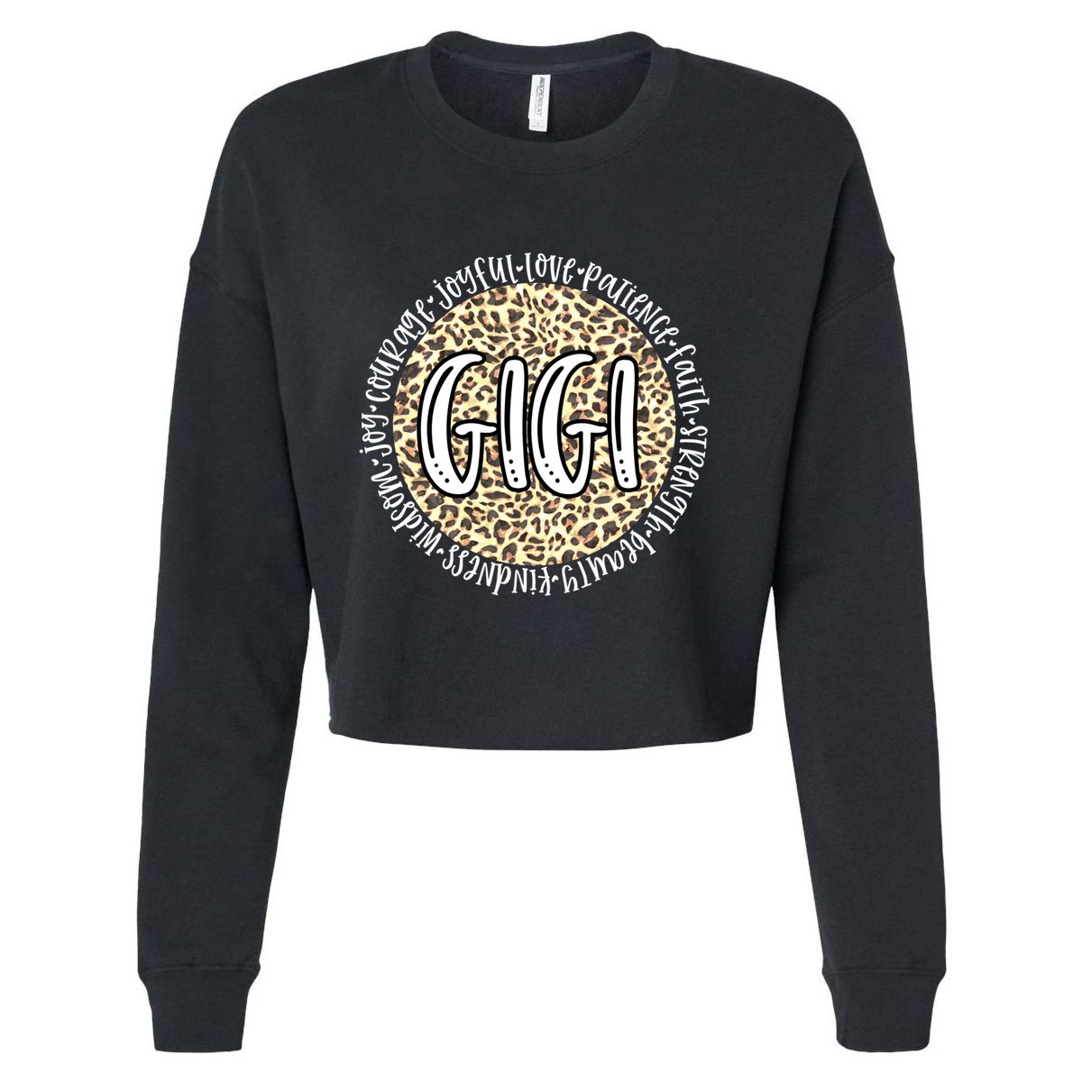 Gigi Cheetah Leopard Print Circle Love Patience Black Gift Cropped Pullover Crew