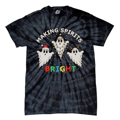 Ghost Christmas Light Scary Funny Boo Making Spirits Bright Tie-Dye T-Shirt