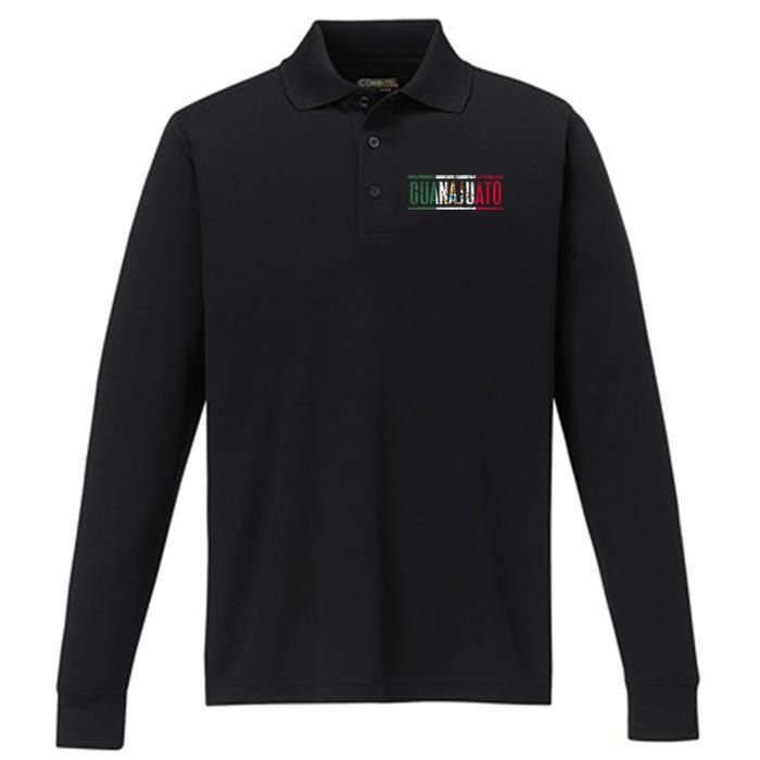 Guanajuato Con La Bandera De México Performance Long Sleeve Polo