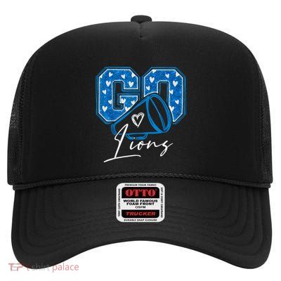 Go Cheer Lions Design Gift For Women Girl High Crown Mesh Back Trucker Hat