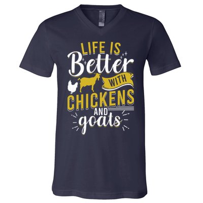 Goats Chickens Life Is Better Funny Farmer Humor Ranch V-Neck T-Shirt