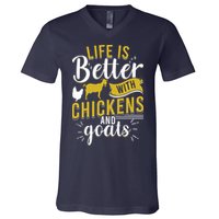 Goats Chickens Life Is Better Funny Farmer Humor Ranch V-Neck T-Shirt
