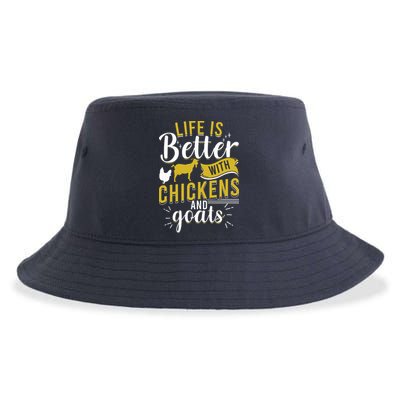 Goats Chickens Life Is Better Funny Farmer Humor Ranch Sustainable Bucket Hat