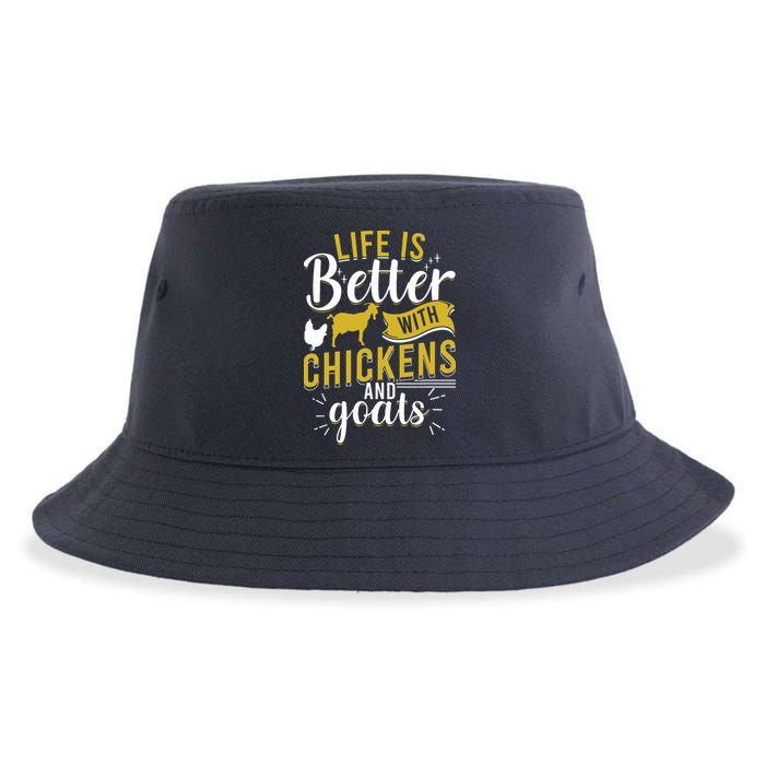 Goats Chickens Life Is Better Funny Farmer Humor Ranch Sustainable Bucket Hat