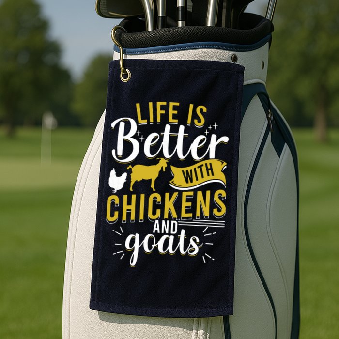 Goats Chickens Life Is Better Funny Farmer Humor Ranch Golf Towel