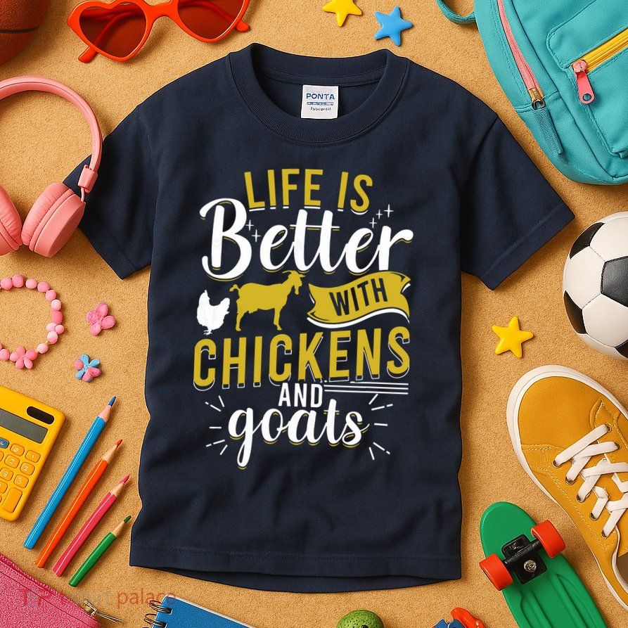 Goats Chickens Life Is Better Funny Farmer Humor Ranch Kids T-Shirt
