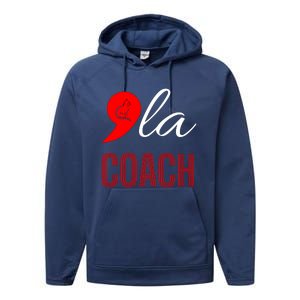 Gift Comma La Kamala Harris Tim Walz Coach 2024 La Comma Cool Gift Performance Fleece Hoodie