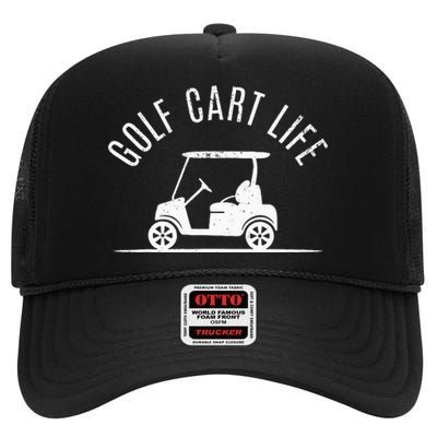 Golf Cart Life Funny Golf High Crown Mesh Back Trucker Hat