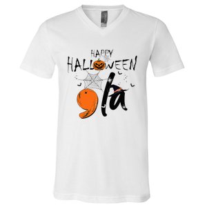 Ghost Comma La Kamala Harris 2024 Halloween Election V-Neck T-Shirt