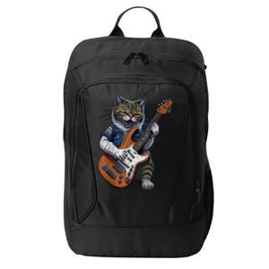 Guitar Cat Lover Graphic Funny Cat Playing Cats Kitten Lover Gift City Backpack