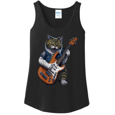 Guitar Cat Lover Graphic Funny Cat Playing Cats Kitten Lover Gift Ladies Essential Tank