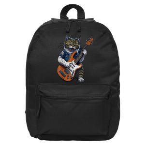 Guitar Cat Lover Graphic Funny Cat Playing Cats Kitten Lover Gift 16 in Basic Backpack